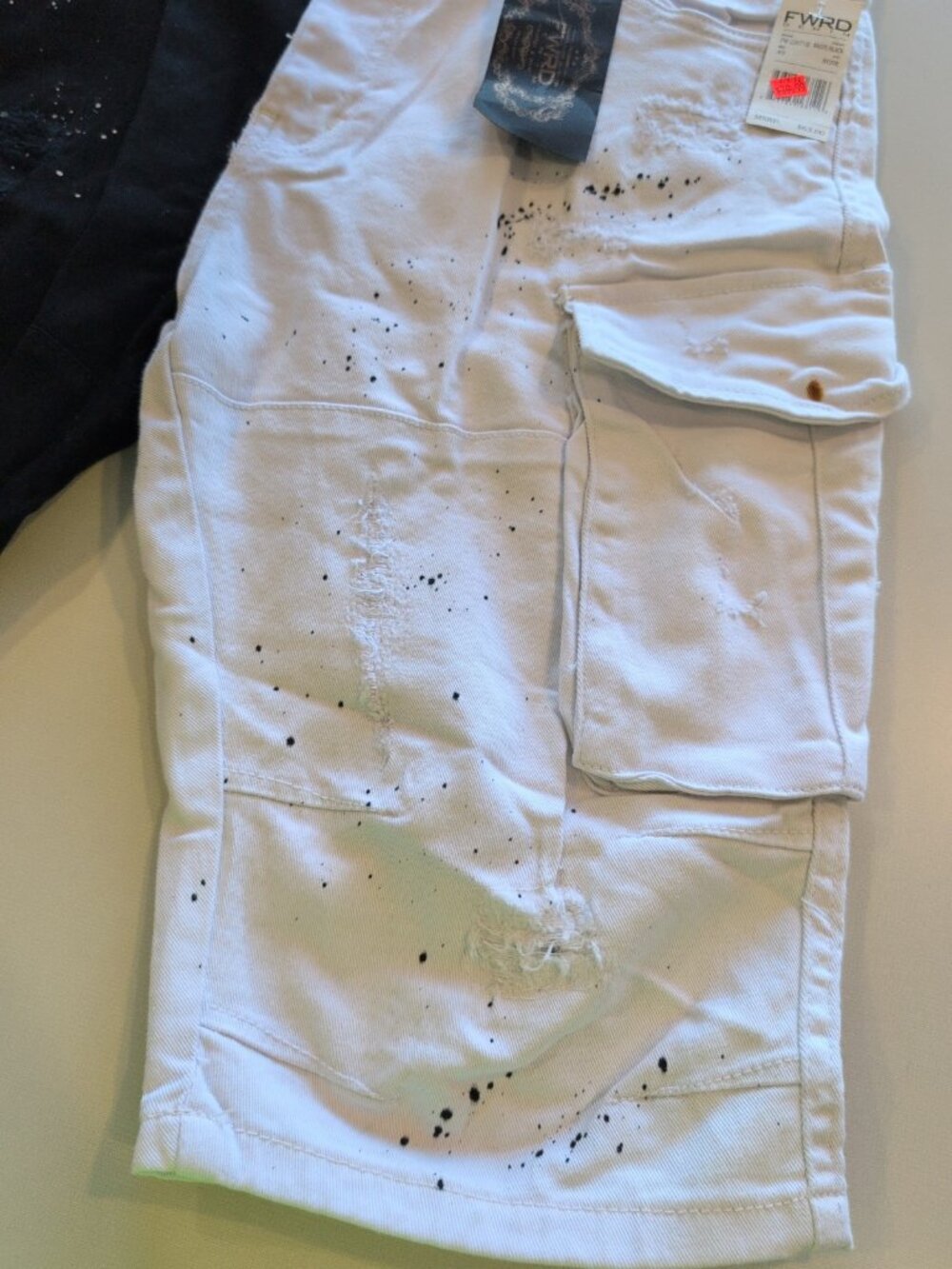 FWRD Denim Shorts Men's Sz 40 Black White Ripped Distressed Grunge Cargo NWT - Picture 14 of 16